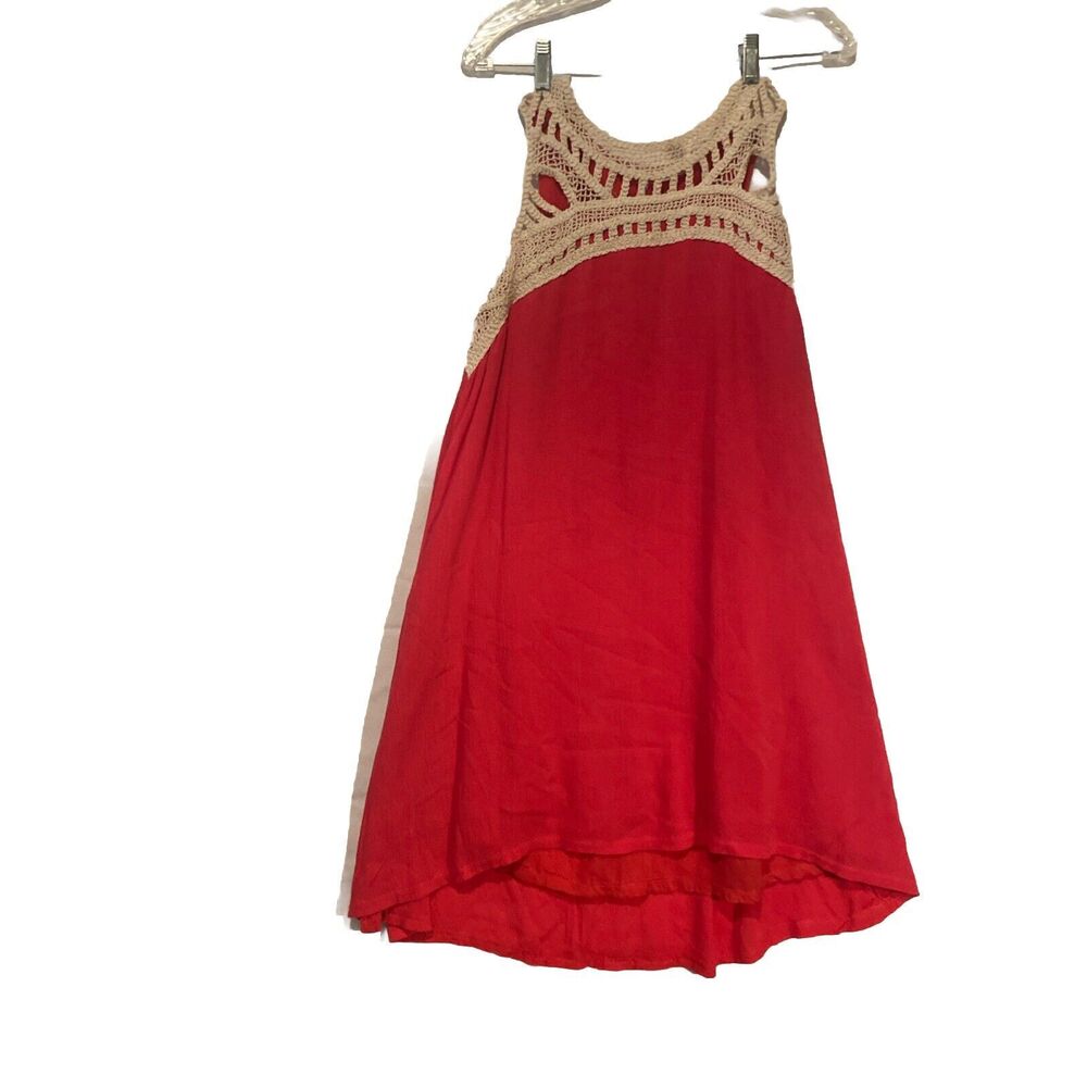 Nouveau Monde Women Size Xl Red Boho Dress Short Sleeves